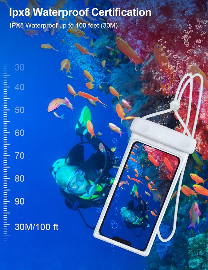 wellhouse 3D Waterproof Phone Pouch with Lanyard,Premium TPU100FT Deep Waterproof Phone Case for iPhone 17 16 15 14 13 12 Pro Max XS Samsung,Snorkeling, Surfing, Kayaking,Skiing,Hot Springs