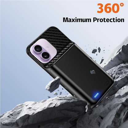Battery Case for iPhone 16 Pro,17 (6.3 inch), 2026 Upgraded High Capacity 13800mAh Battery Pack Rechargeable Charger External Charging Case with Tempered Glass Screen Protector Black