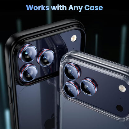 Uyiton for iPhone 17 Pro Max/17 Pro/16 Pro Max/16 Pro/15 Pro Max/15 Pro/14 Pro Max/14 Pro Camera Lens Protector - Military-Grade Tempered Glass Metal Camera Cover, Easy to Install, Blue+Red