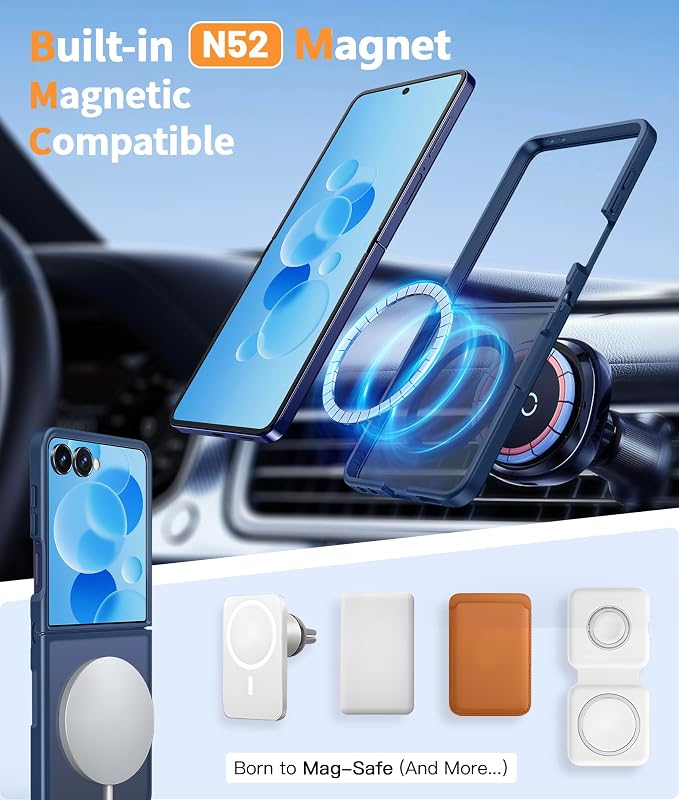 FNTCASE for Samsung-Galaxy Z-Flip-7 Magnetic Case:Translucent Matte Textured Military Grade Drop Protection Phone Cover - Durable Rugged Shockproof Protective Bumper Cases