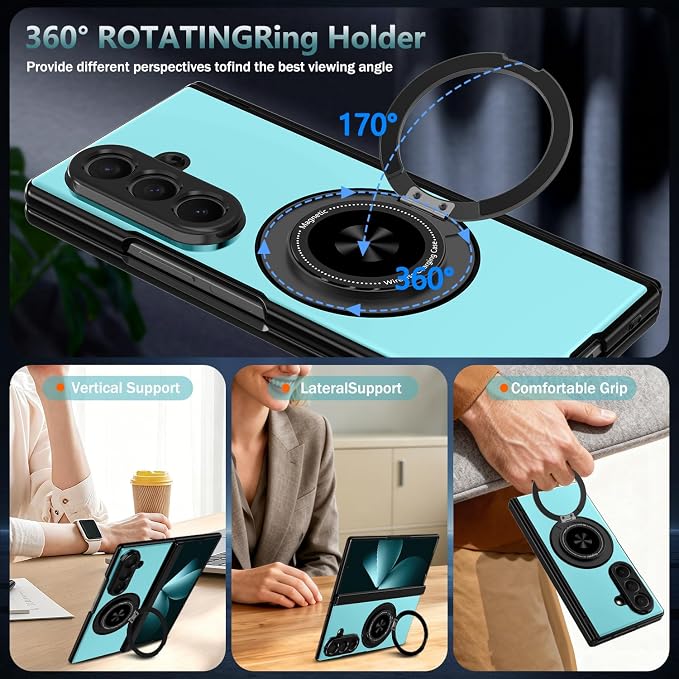 Hekodonk for Galaxy Z Fold 8 Ultra Case with 360 Rotatable Stand,[Compatible with MagSafe][Front Screen Protector],Magnetic Ring Holder with Hinge Protective Case for Samsung Z Fold 8 Ultra,Light Blue