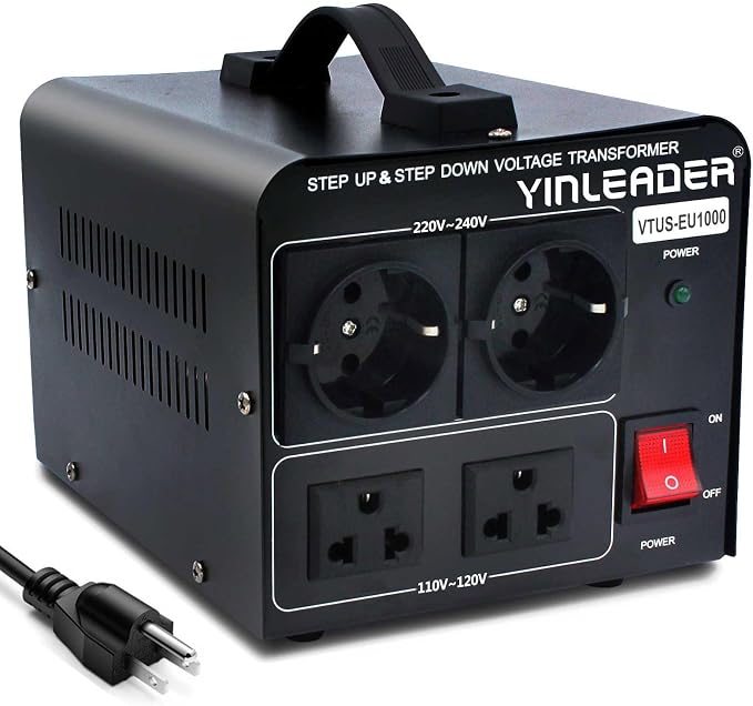 1000W 110V to 220V EU Voltage Converter Transformer Step Up/Down Converter | 110/120 Volt - 220/230/240 Volt w/US Power Cord(NO 220V Power Cord) Yinleader