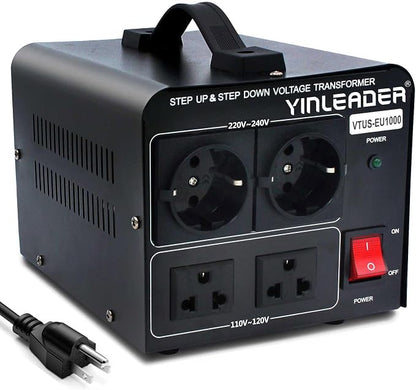 1000W 110V to 220V EU Voltage Converter Transformer Step Up/Down Converter | 110/120 Volt - 220/230/240 Volt w/US Power Cord(NO 220V Power Cord) Yinleader