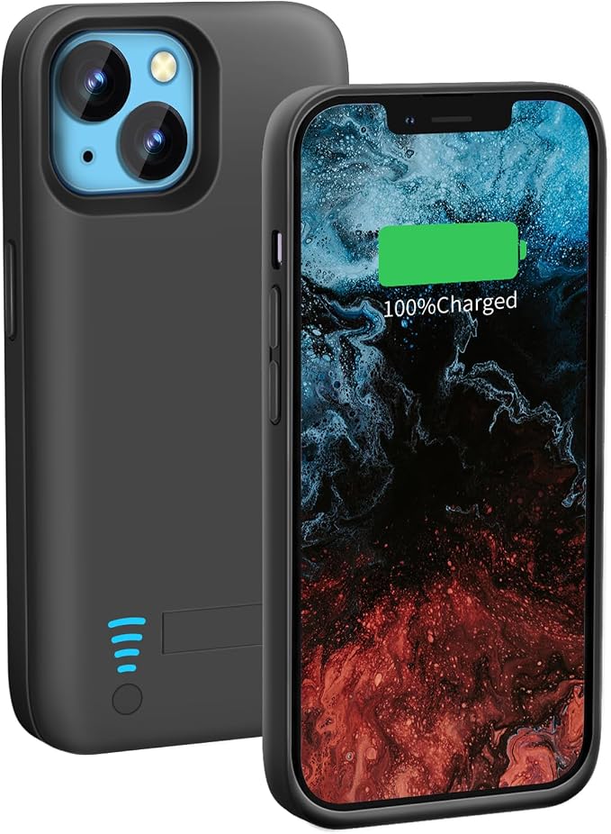 Battery Case for iPhone 14, 5000mAh Rechargeable Extended Battery Charging/Charger Case, Add 100% Extra Juice (6.1 Inches) Black
