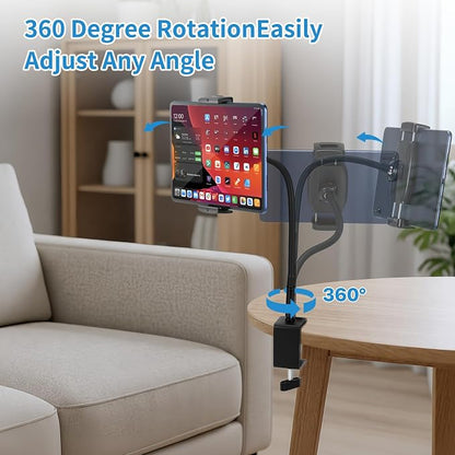 Tablet Stand Holder for Desk, Gooseneck iPad Holder Clamp Mount, 360° Adjustable Arm Mount for iPad mini/Air/Pro、Kindle Fire, Galaxy Tabs, All 4.7"-13.5" Tablets, for Work Meetings, Video, Kitchen