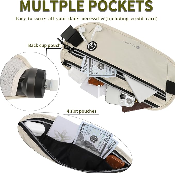 Slim Running Belt for Women Men Runners Fanny Packs With Phone Holder Hidden Pockets Exercise Waist Bag for Marathon Workout