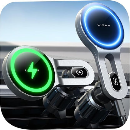 LISEN for iPhone 17 MagSafe Car Mount Charger, [Safer & Faster] Vent Magnetic Wireless Car Charger, Car Vent Phone Mount Charger Fits iPhone 17 Pro Max Air 15 14 13, Samsung with MagSafe Case,Black