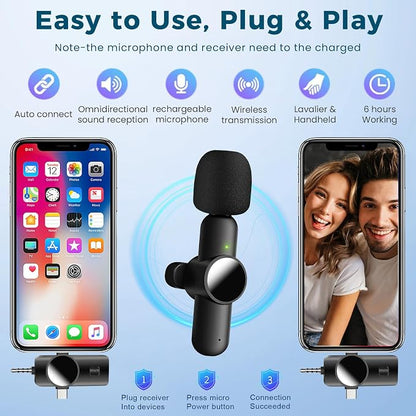 3 in 1 Mini Microphone,Wireless Lavalier Microphones for iPhone Android Camera USB-C,2.4G Ultra-Low Delay,Noise Reduction,Microphone Video Recording, Live Streaming (Black, 3microphone) (3) (3)