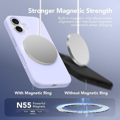 GONEZ Magnetic for iPhone 16 Case, Compatible with MagSafe, [Screen Protector + Camera Lens Protector], Liquid Silicone Shockproof Protective Phone Case for iPhone 16 6.1", Lilac