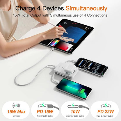 No More Forget Cables! 10000mAh Ultra Slim Magnetic Power Bank, Built-in USB-C & iPhone Cable, 20W Portable Charger with Foldable Stand, for iPhone 17/16/15/14/13/12 Series