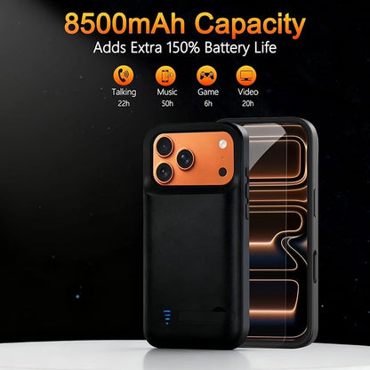 Battery Case for iPhone 17 Pro (8500mAh),Rechargeable Extended Fast Charger Charging Case with Kickstand, Portable Protective Battery Back Pack Cover for iPhone 17 Pro(6.3") Black