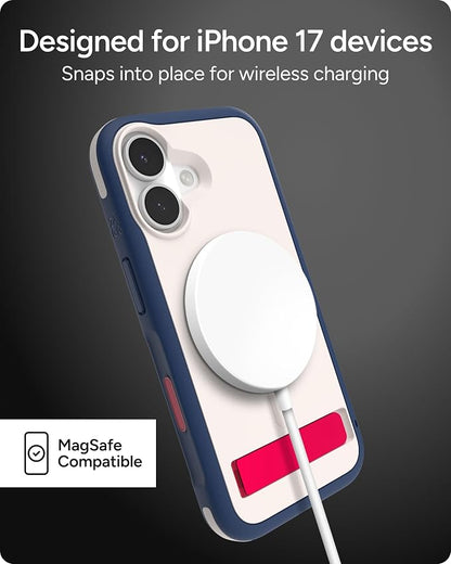 ZAGG Sedona Snap Case with Kickstand for iPhone 17 - Red Light & Blue, Drop Protection (13ft/4m), Multi-Layer Protection, with Camera Button, MagSafe Phone Case with Impact-Absorbing Bumpers