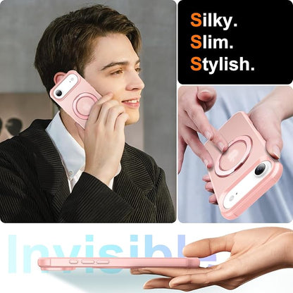 360° Magnetic Swivel Ring for iPhone 17 air case, Built-in Metal Stand and Ring Holder, Magsafe Compatible, Military Grade Protection, Shock and Vibration Resistant- Pink