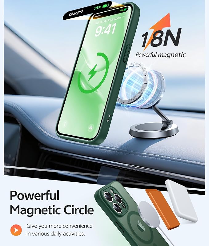 FNTCASE for iPhone 14 Pro Case: [Compatible with Magsafe] Translucent Matte Cases with [Full Camera Protection] [Screen Protector] Military Grade Shockproof Protective Phone Cover - Green