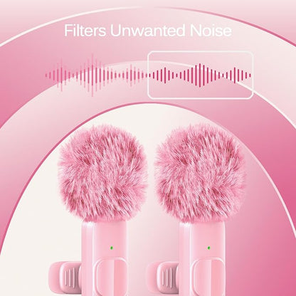 Wireless Lavalier Lapel Microphone for iPhone, iPad, mini Video Recording Mic for Interview Video Podcast Vlog YouTube & Livestream, Noise Reduction, Plug & Play (Pink Type C & Lightning Port)