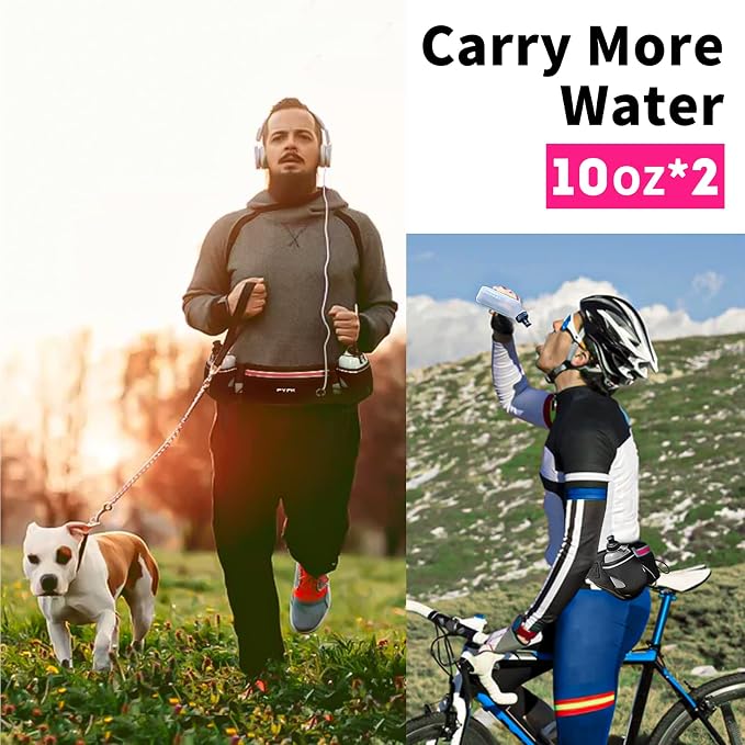 PYFK Running Belt with Water Bottles, Hydration Belt for Men and Women, Water Bottle Holder Running Pouch Water Belt, Fanny Pack Fits 7 inches Phones, Waist pack for Runner Jogging
