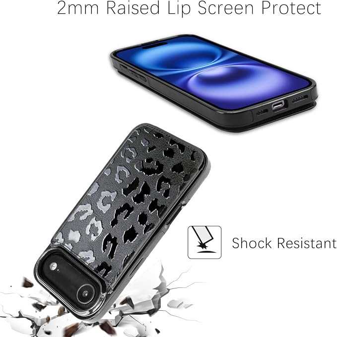 uCOLOR for iPhone 17 Air Wallet Case with Card Holder PU Leather RFID Blocking Design iPhone Air flip case for Women Men Magnetic Clasp Kickstand Design 6.5 inch (Black Leopard)
