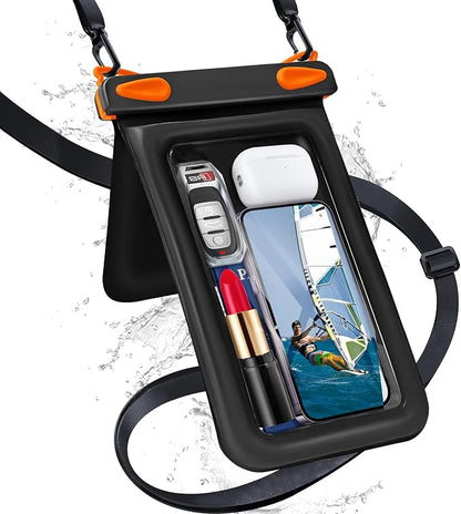Waterproof Phone Pouch Double Pocket, Floating IPX8 8.5 inch Waterproof Phone Case for Beach Vacation Essentials for Compatible IPhone16 15 14 Pro Max Galaxy S25 S24 Waterproof Dry Bag
