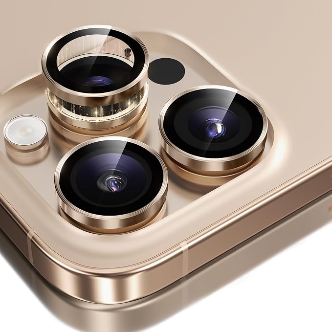 GolbinBox Camera Lens Protector for iPhone 17 Pro Max/17 Pro/16 Pro Max/16 Pro, 1:1 Invisible Fit, 9H Tempered Glass Ultra HD Metal Individual Camera Cover, Case Friendly, Desert Gold