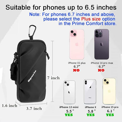 Prime Comfort Phone Holder Arm Band, Small Crossbody Shoulder Holsters Bag with Arm Bands, Fits iPhone and Android, Use for Running, Walking, Hiking & Biking (6.7 Inches, Black)
