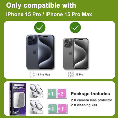 2-Pack Shatterproof Camera Lens Protector for iPhone 15 Pro/15 Pro Max |AR Tempered Glass Strong Adsorption Metal Camera Cover Screen(Silvery)