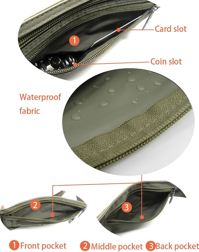 Naoki Outdoor Sports Running Jogging Cycling Hiking Camping Climbing Travel Ultra-thin Waterproof Polyester Waist Pack/Bag Runner Belt(Army Green)