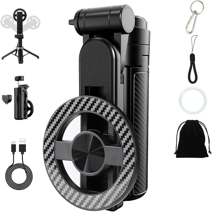 4-in-1 Multifunctional 360° Rotation Magnetic Selfie Stick Universal Magnetic Phone Tripod with Wireless Remote,Portable Extendable Mag Tripod,for Video Recording & Vlog,for iPhone & Android
