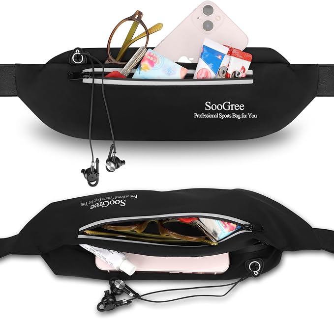 SooGree Running Waist Pack for Men Women, Lightweight Waterproof Sports Belt Bag, Phone Running Pouch, Night Reflective Fitness Storage Bag for Running Cycling Hiking Traveling (Gray)