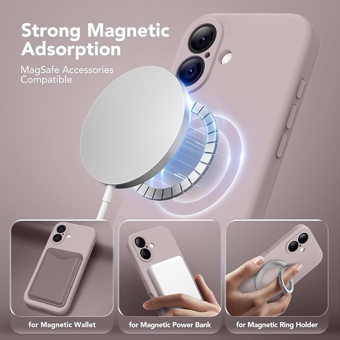 Magnetic for iPhone 16 Case, Compatible with MagSafe, [Screen Protector + Full Camera Protection], Silicone Shockproof Anti-Scratch Protective Phone Case for iPhone 16 6.1", Hazel
