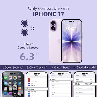 BERFY for iPhone 17 Case, Compatible with MagSafe, Built-in Glass Screen Protector, Camera Protection, Shockproof Full Body Phone case 6.3", Clear Purple