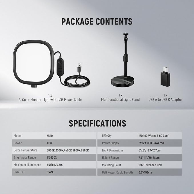 NEEWER Basics 5" Full Screen LED Ring Light with Stand for Desk Video Calls, CRI95, 10W Bi Color Edge Lit Zoom Conference Lighting for Computer Laptop Webcam Phone Streaming Recording, NL10