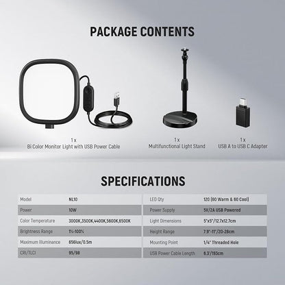 NEEWER Basics 5" Full Screen LED Ring Light with Stand for Desk Video Calls, CRI95, 10W Bi Color Edge Lit Zoom Conference Lighting for Computer Laptop Webcam Phone Streaming Recording, NL10
