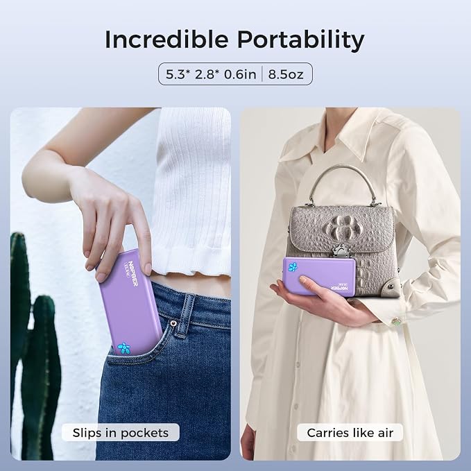 Portable Charger 10000mAh Ultra Slim Power Bank Lightweight Pocket-Sized Design 22.5W Output for iPhone 16/15/14 Samsung Galaxy Android Devices Travel Essentials（Purple）