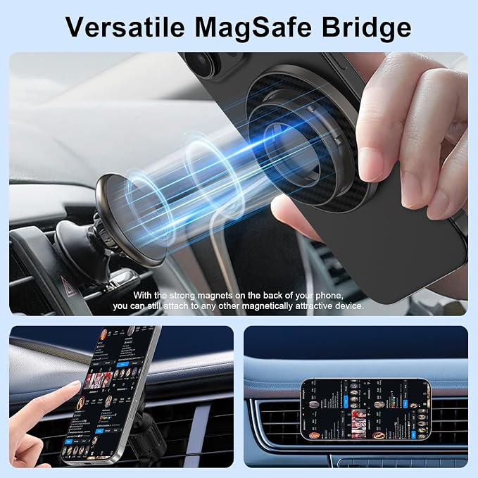 Magnetic Phone Grip Stand for Samsung Galaxy S26/S25 Ultra/S24 FE/Z Fold7/Flip7, MagSafe Ring Holder Gym Finger Magnet Grip Kickstand Dual-Sided Magnetic Car Mount for iPhone 17 Pro Max/16e/16 Pro Max