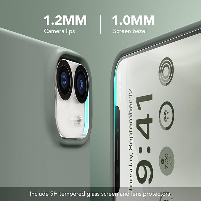 GONEZ Magnetic for iPhone 12 Case / 12 Pro Case, Compatible with MagSafe, [Screen Protector + Camera Lens Protector], Silicone Shockproof Anti-Scratch Protective Phone Case 6.1 inch, Calke Green