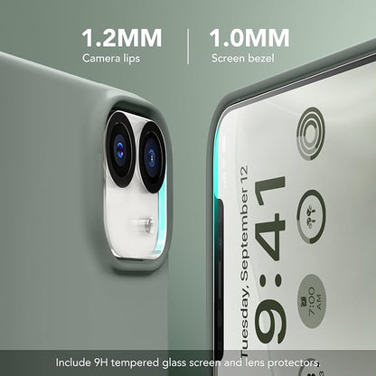 GONEZ Magnetic for iPhone 12 Case / 12 Pro Case, Compatible with MagSafe, [Screen Protector + Camera Lens Protector], Silicone Shockproof Anti-Scratch Protective Phone Case 6.1 inch, Calke Green