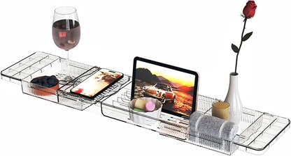 Yieach Luxury Tub Tray for Bathtub Expandable,Clear Bath Shelf Over Tub and Acrylic Bathtub Tray,Plastic Bath Board & Table,Bath Caddy Tray & Accessories for Mothers,Mom and Women Relaxing Spa Gifts