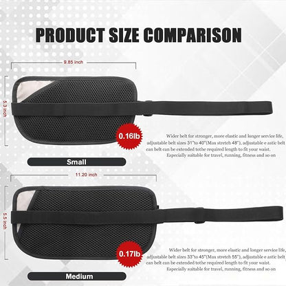Small Unisex Money Belt For Men and Women, Slim Passport Holder RFID Blocking Travel Essentials Pouch with Adjustable Strap Small Waist Pouch for Workout Running Travelling Hiking, Black & 8 Sleeves