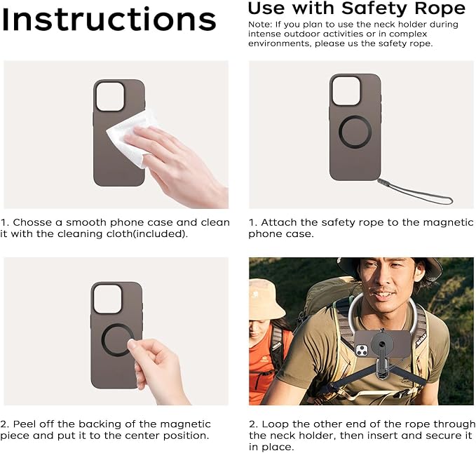 FUNSNAP Magnetic Neck Mount for Phones, POV Phone Holder Hand Free Chest Stand Video Recording Vlog for iPhone 17 16 15 14 13 Android Phones