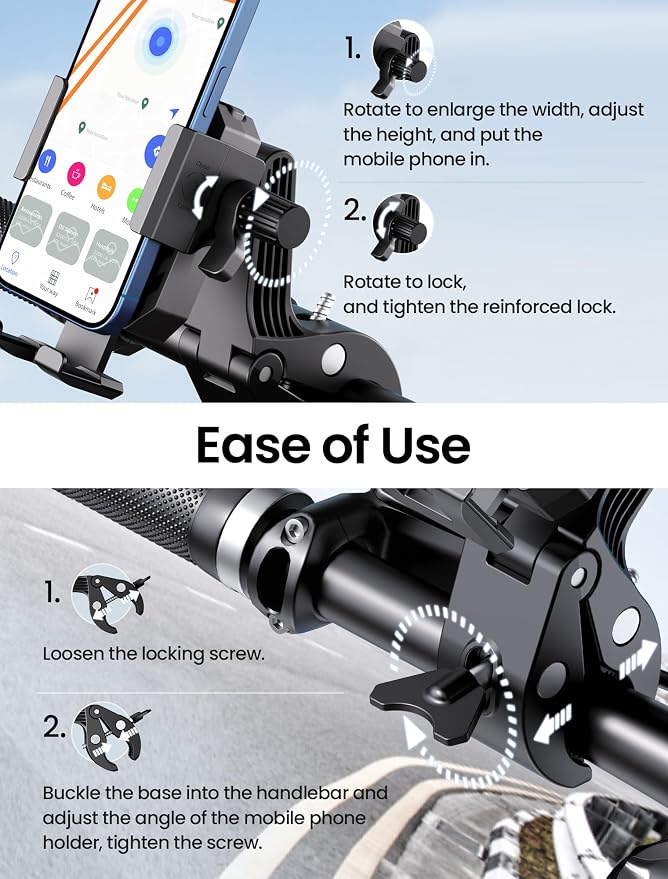 Bike Phone Holder, Geyrut Handlebar Phone Mount [No Block Camera] for Electric Scooter Mountain Dirt Bike and Motorcycle Compatible with 4.7''-7.1'' Smart Phone