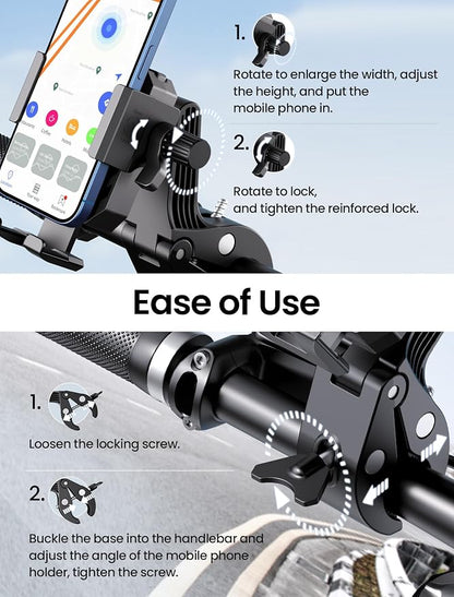 Bike Phone Holder, Geyrut Handlebar Phone Mount [No Block Camera] for Electric Scooter Mountain Dirt Bike and Motorcycle Compatible with 4.7''-7.1'' Smart Phone