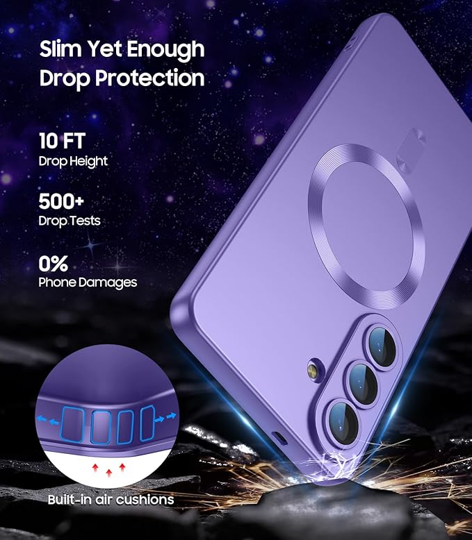 Magnetic for Samsung Galaxy S26 Case [Compatible with MagSafe][Built-in Camera Lens Protector] Slim Soft Silicone Bumper Shockproof Metallic Luster Phone Case, Purple