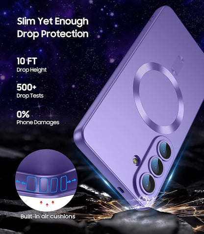 Magnetic for Samsung Galaxy S26 Case [Compatible with MagSafe][Built-in Camera Lens Protector] Slim Soft Silicone Bumper Shockproof Metallic Luster Phone Case, Purple
