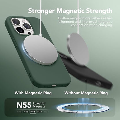 GONEZ Magnetic for iPhone 15 Pro Case, Compatible with MagSafe, [Screen Protector + Camera Lens Protector], Silicone Shockproof Anti-Scratch Protective Phone Case 6.1 inch, Dark Green