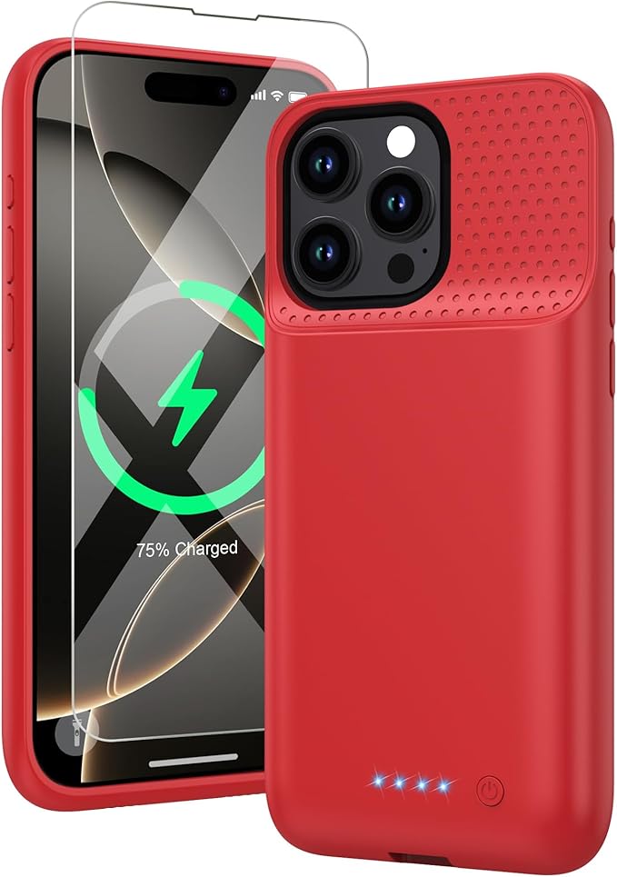 Battery Case for iPhone 16 Pro Max, Upgraded 8600mAh Portable Charging Case, Ultra-Slim Lightweight Powerful Extended Battery Pack for iPhone 16 Pro Max (6.9 inch)-Red