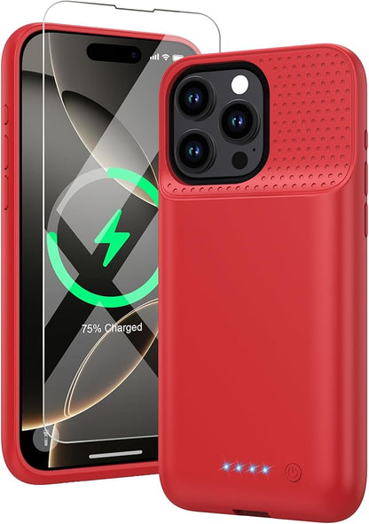 Battery Case for iPhone 16 Pro Max, Upgraded 8600mAh Portable Charging Case, Ultra-Slim Lightweight Powerful Extended Battery Pack for iPhone 16 Pro Max (6.9 inch)-Red