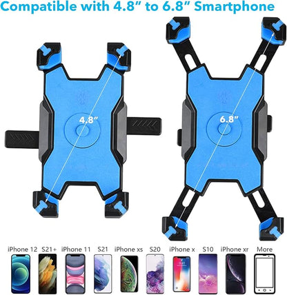 Motorcycle Phone Mount, Quick Release Motorbike Phone Holder Anti Shake Moped Scooter Rearview Mirror Holder Mount Universal for 4.0-6.8 Inch Smartphone - 360° Rotation Adjustable – Blue