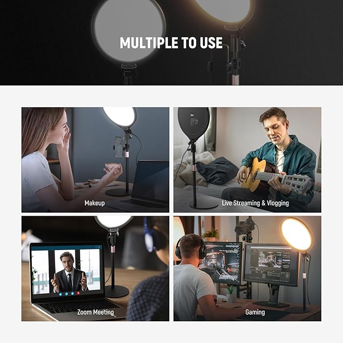 NEEWER Basics 10.5" Desk Ring Light with Stand/Phone Holder/Timer, 3000-6500K Full Screen 15W LED Selfie Panel Lighting for iPhone Recording Streaming Makeup Laptop Webcam Video Conference Zoom, R10