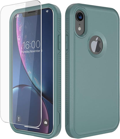 Diverbox for iPhone XR Case [Tempered Glass Screen Protector] [Shockproof] [Dropproof] Heavy Duty Protection Phone Case Cover for Apple iPhone XR (Pine Green)