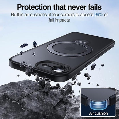Anqrp 360° All-in-ONE Stand Case for iPhone 17e & iPhone 16e Case with Rotatable Magnetic Kickstand Ring Holder, Compatible with MagSafe, MIL-Grade Shockproof iPhone 17e/16e Phone Case Cover,Black